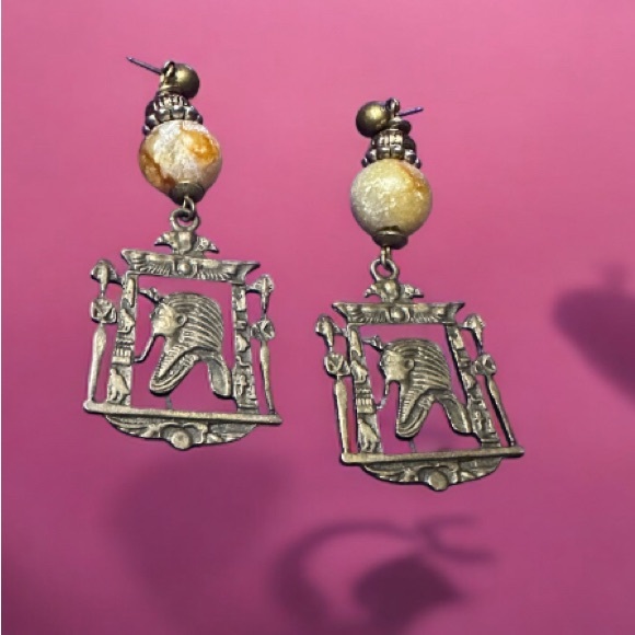 Antique Genuine Egyptian Obsidian “Pharaoh's Treasure“ Earrings - Picture 7 of 9